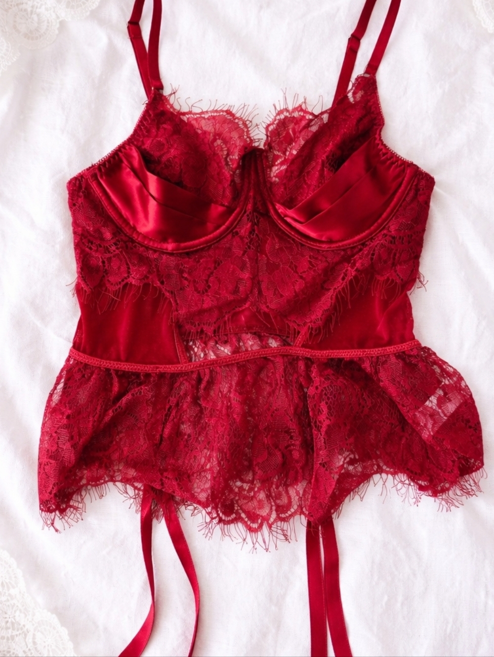 Red Lace Bustier Lingerie Top - Size M